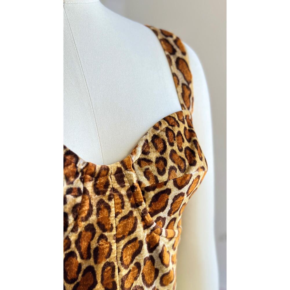 Vintage 1990s Bustier 90s Leopard Animal Print Pin Up Faux Fur Velvet Crop Top - Picture 7 of 9